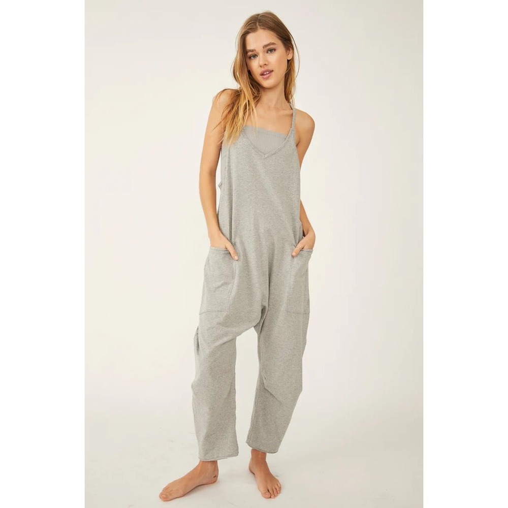 Free People Movement Hot Shot Jumper Heather Gray XS Slouchy Jumpsuit Overalls